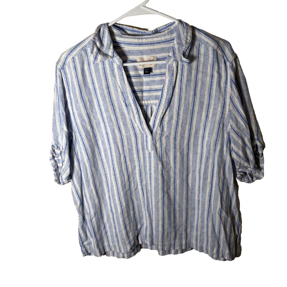 Universal Thread Blouse Women's Large Blue Striped Short Sleeve Collared Top